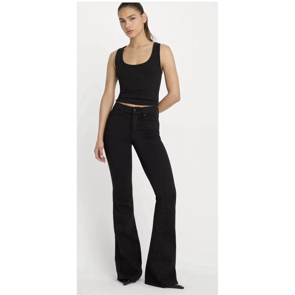 Good American Flare Leg Jeans Women's Size 10/30 Black Denim Stretch